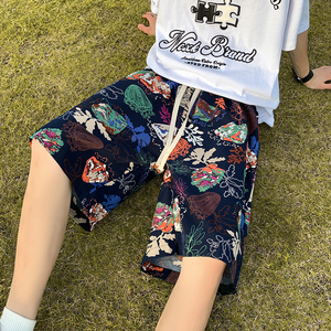 扎染大满花短裤男夏季薄款冰丝小众户外度假夏威夷海边五分沙滩裤图片