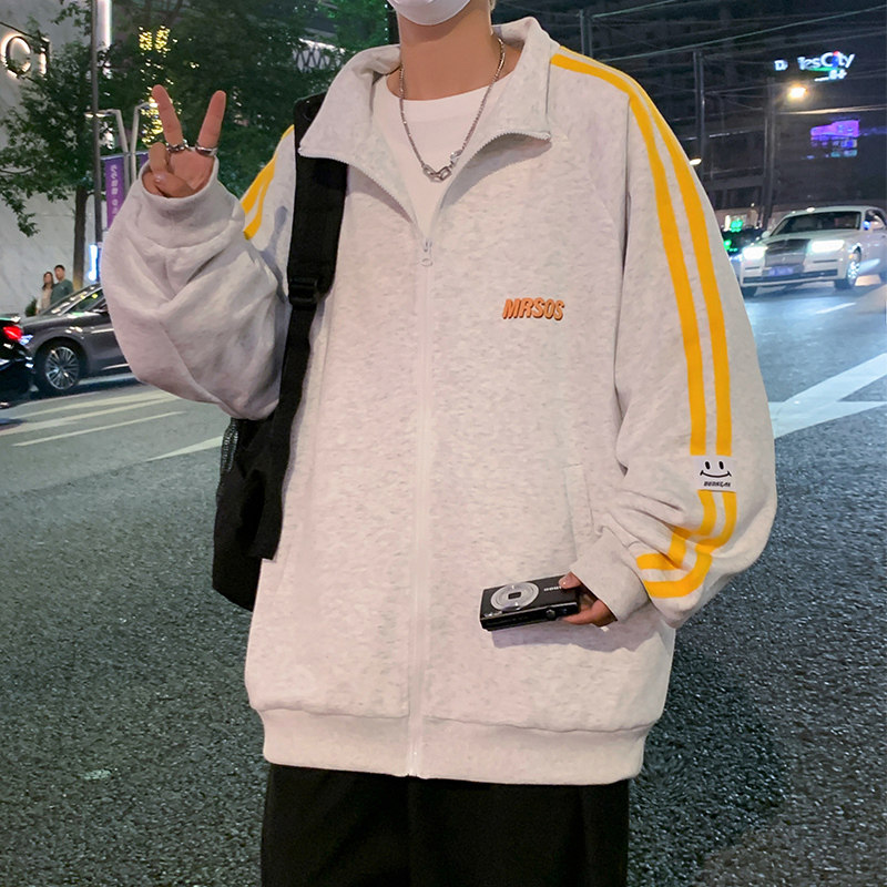 H193FP65新款宽松休闲卫衣拉链开衫条纹夹克港风外套,男装卫衣,星座304A