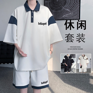 套装TZ0506FP80新款休闲运动短裤短袖套装男学院风套装可分开图片