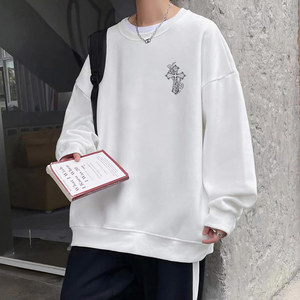 W509P35新款oversize宽松卫衣男百搭套头圆领印花无帽外套图片