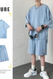 TZ03FP58新款冰丝套装男短裤圆领T薄款速干，男装休闲套装，星座304A