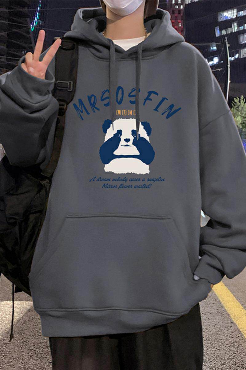 M026DP60新款100%全棉情侣装潮流卡通熊猫印花INS连帽卫衣,男装卫衣,星座304A