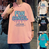 T676FP26新款潮流宽松短袖t恤男纯棉休闲打底衫情侣高街上衣，男装T恤，星座304A