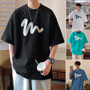 wassup happy短袖t恤男士夏季2025新款潮牌半袖宽松休闲情侣体恤图片
