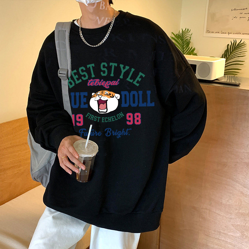 XZ304A-W399P35潮流圆领无帽卫衣男士宽松休闲百搭情侣上衣韩版图片