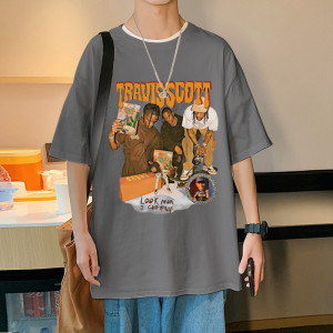 XZ304A-ST553A新款T恤男夏季ins潮打底衫港风复古人物潮流图片