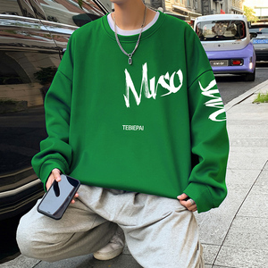 W503F加绒45新款宽松字母印花加绒衣男休闲套头上衣服外套图片