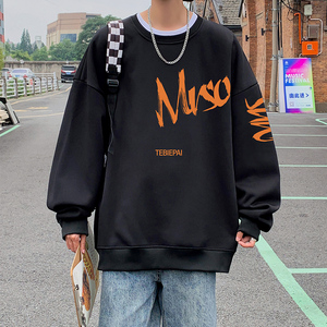 W503P35新款宽松字母印花INS圆领卫衣男INS套头上衣服外套图片