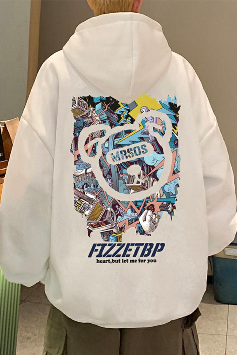 CM035FP60新品100%纯棉重磅连帽卫衣宽松小熊休闲外套,男装卫衣,星座304A