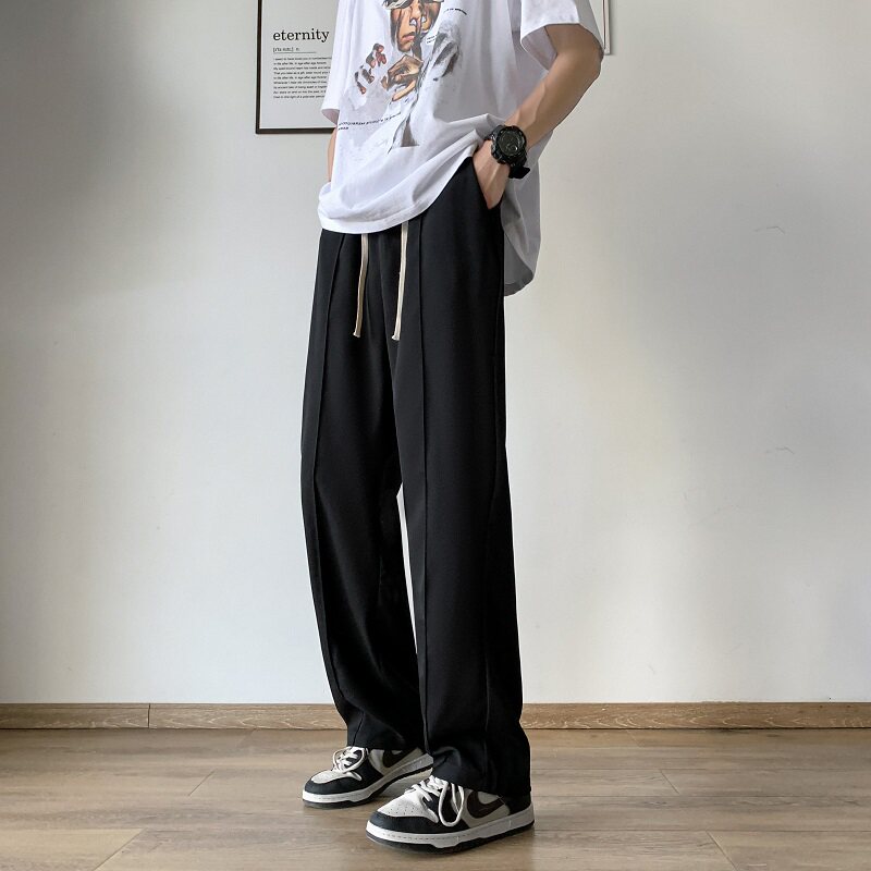 K881FP42新款冰丝阔腿垂感西裤直筒休闲裤男纯色,男装休闲裤,星座304A