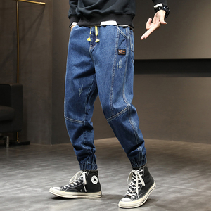 XZ304B-2-K2023-CP60秋冬工装哈伦裤松紧腰束脚男士牛仔裤休闲图片