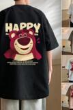 wassuphappy2025新款潮流纯棉短袖t恤男夏季宽松草莓熊半袖体恤，男装T恤，星座304A