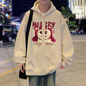 H196FP70新品60%含棉量草莓熊拉链开衫卫衣男双层复合面料透气有图片