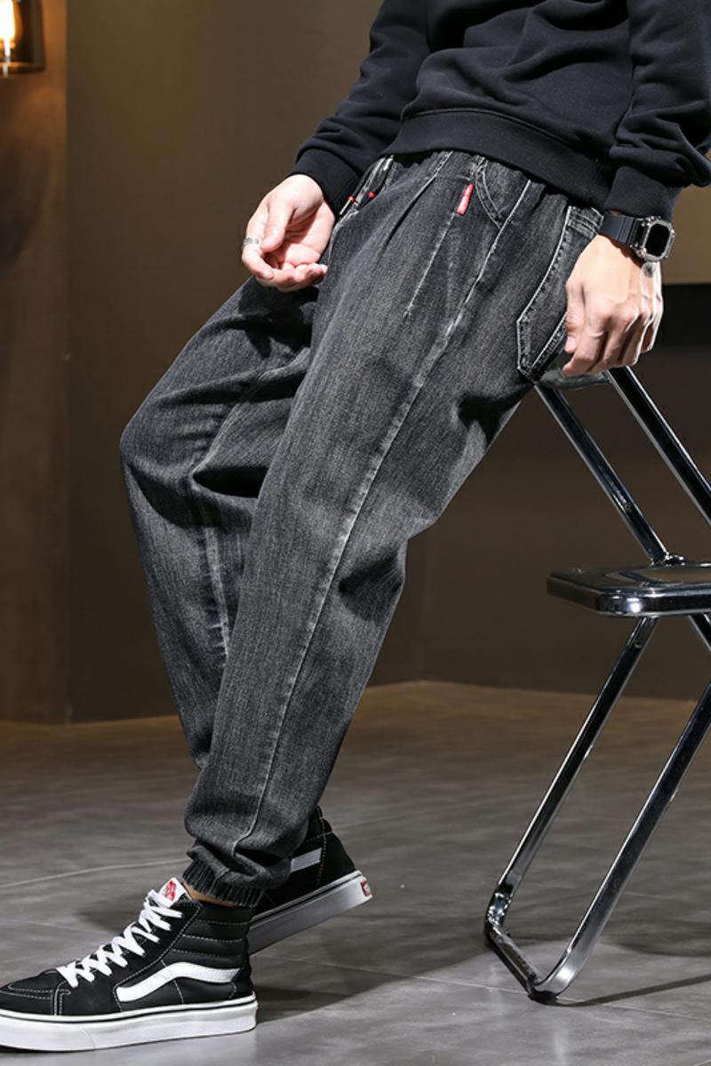 XZ304B-2-KZ2040-AP65秋季束脚牛仔裤褶边松紧腰束脚潮流,男装牛仔裤,星座304A
