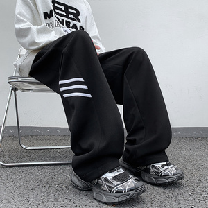 K897FP48新款潮流巴黎复古卫裤男宽松运动裤条纹直筒休闲阔腿长裤图片