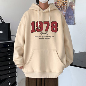 M002加绒FP65新款重磅加绒卫衣加厚连帽外套ins潮牌运动宽松上衣,男生白色连帽卫衣搭配黑色休闲裤图片