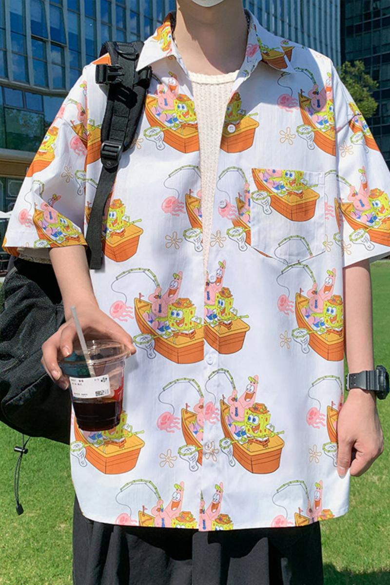 C001FP38新款冰丝薄款短袖花衬衫男宽松沙滩休闲衬衣休闲开衫外套,男装衬衫,星座304A