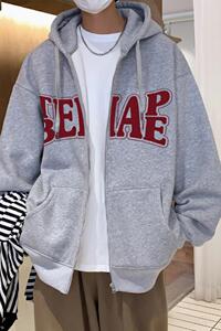 H176加绒D新品宽松连帽外套男装开衫vintage上衣小众卫衣男图片