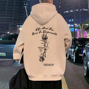 CM02FP60新款港风纯棉玫瑰花情侣卫衣连帽宽松休闲帽衫外套图片