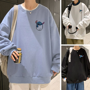 304A-W339P35新款卫衣男春秋季卡通史迪仔宽松圆领打底衫休闲图片