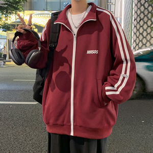 H193FP65新款宽松休闲卫衣拉链开衫条纹夹克港风外套图片