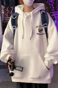 M021FP60新款100%全棉玫瑰字母连帽卫衣男宽松休闲外穿外套情侣装图片