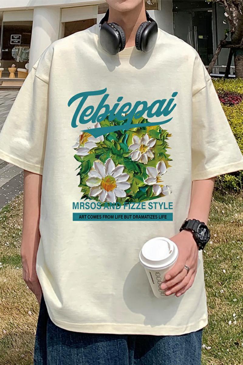 T700FP26新款宽松重磅纯棉短袖T恤男印花休闲半袖体恤情侣潮牌,男装T恤,星座304A