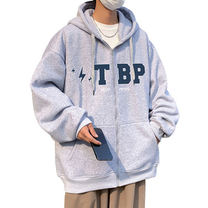 H177FP70加绒75新款重磅连帽卫衣开衫外套男宽松情侣拉链外套图片