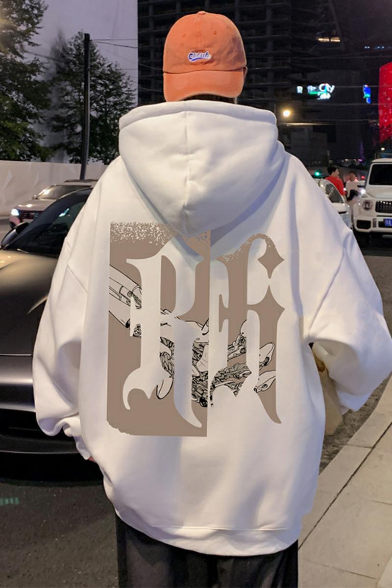 M003C新品美式重磅复古套头宽松情侣潮流外套连帽加绒卫衣男,男装卫衣,星座304A