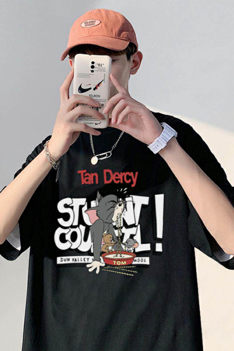 XZ304A-ST550AP25新款情侣款T恤衫潮流汤姆猫印花宽松男港风潮流,男装T恤,星座304A