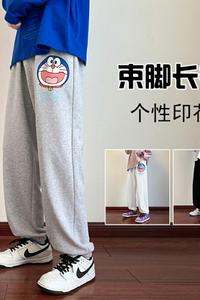 K839P45新款薄款卫裤男束脚宽松卡通休闲裤男