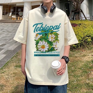 T700FP26新款宽松重磅纯棉短袖T恤男印花休闲半袖体恤情侣潮牌图片
