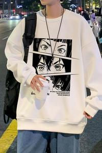 W309P35新款圆领卫衣男宽松上衣服日系动漫头像印花长袖休闲图片