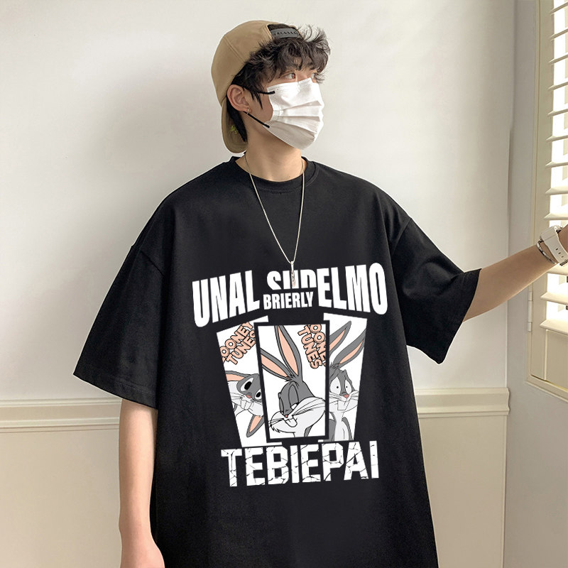 T563FP26新款夏季纯棉短袖t恤男宽松内搭休闲体恤兔子卡通印花,男装T恤,星座304A