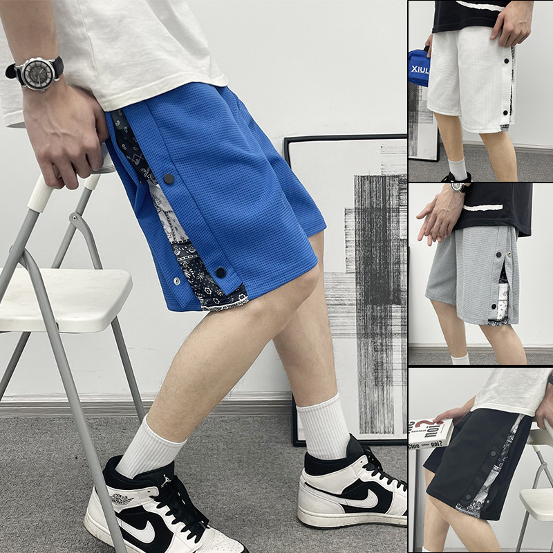 XZ304A-DK51P38新品排扣腰果花短裤男士宽松五分裤港风休闲,男装休闲裤,星座304A