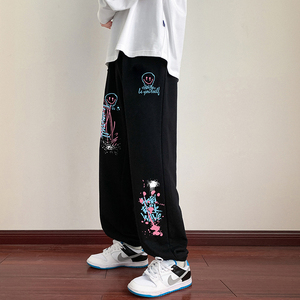 K856P45加绒55新款运动卫裤男工装长裤印花宽松休闲裤图片