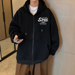 H178加绒FP72新款加绒加厚卫衣男开衫连帽加厚重磅宽松外套图片
