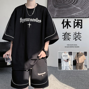 抖音TZ007FP32TZ008FP40新款运动套装大码薄款短裤T恤两件套图片