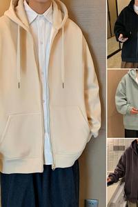 H172常规FP65加绒70含棉60%新款卫衣外套男帽宽松休闲纯色拉链开图片