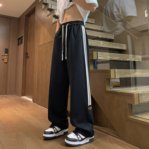wassup happy直筒休闲裤子男士春秋季潮流垂感阔腿裤夏款运动长裤图片