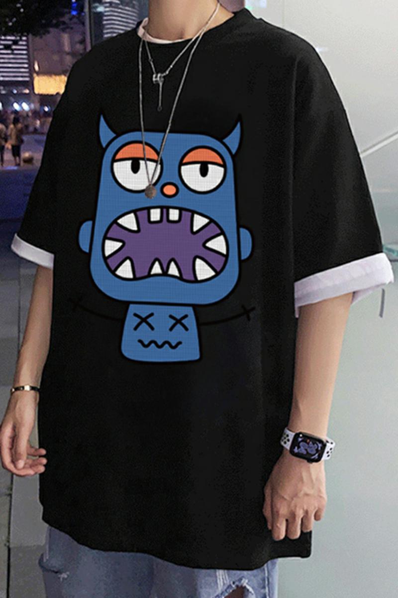 XZ304A-ST589BAP25新款夏季港风短袖t恤男潮牌潮流潮流小恶魔怪兽,男装T恤,星座304A