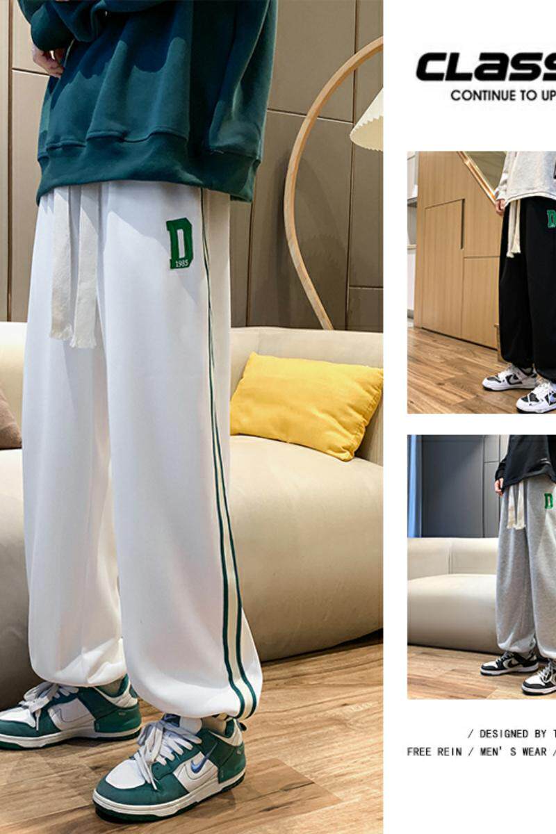 K871P45新款男裤子休闲宽松阔腿运动长裤美式条纹刺绣卫裤,男装休闲裤,星座304A