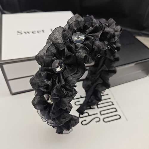 2026新款气质黑色欧根纱褶皱发箍