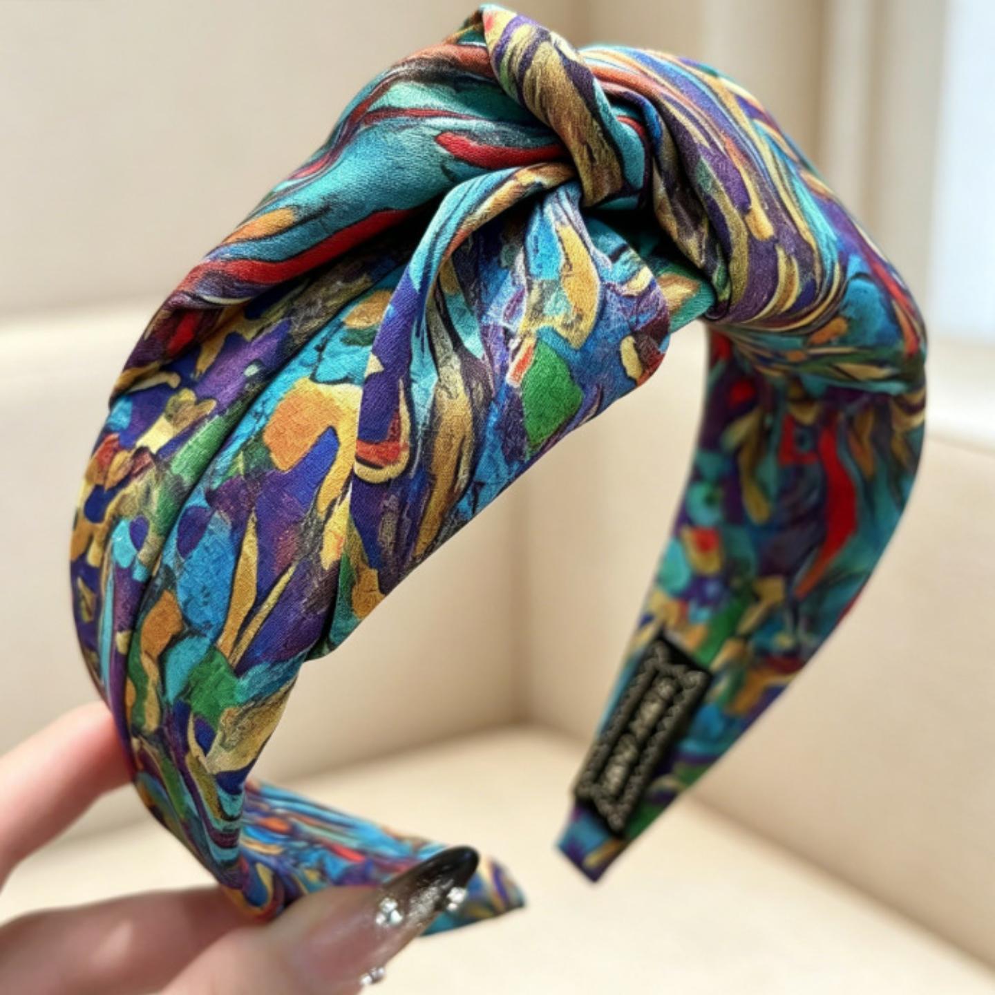 高级感欧美油画风打结发箍女印花