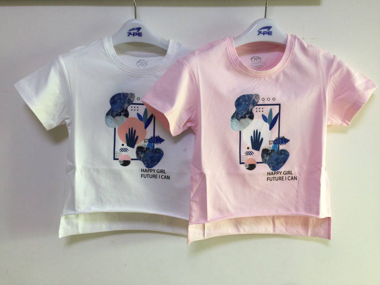 七波辉童装A75230T恤正品女童短袖衫新款竹节棉圆领套头文化衫