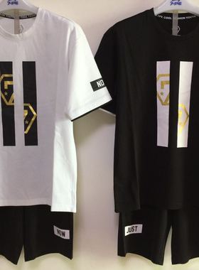 七波辉童装B32337针织套装正品男童运动装夏季新款文化衫短裤套