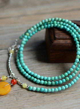 原矿湖北绿松石手链搭配南红玛瑙蜜蜡吊坠青金石秀气女款时尚手链