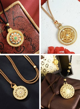八宝莲花项链越南沙金古法福字莲花罗盘吊坠男女黄铜仿真久不掉色