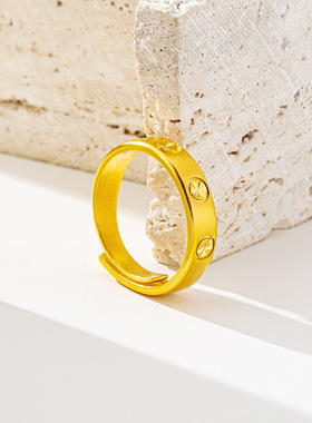 金店同款金色戒指男女款时尚情侣对戒金色指环个性七夕520送爱人