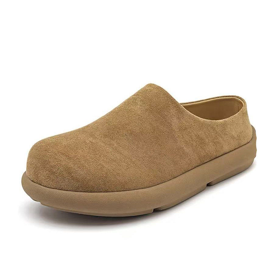 老钱风百搭勃肯鞋男款厚底磨砂皮包头半拖懒人一脚蹬通勤休闲潮鞋